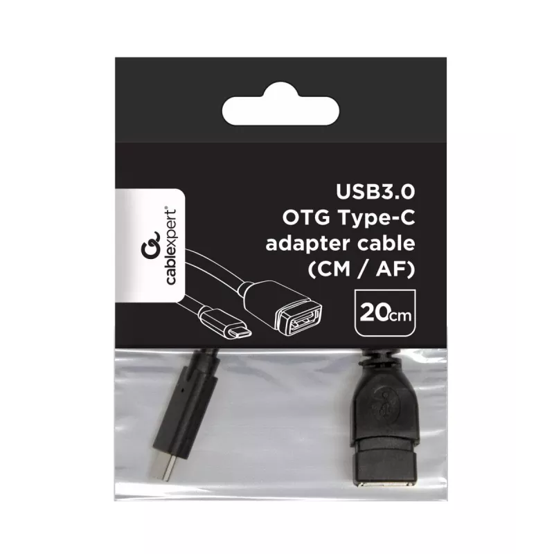 USB-kaabel Gembird A-OTG-CMAF3-01, USB‑C to USB‑A, 0,2 m, must