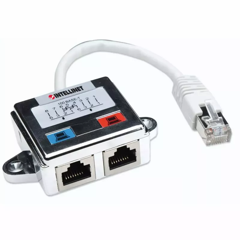 Intellinet 2-Port Modular Distributor, Cat5e, FTP, võimaldab kahel RJ45 pordil jagada üht Cat5e võrgukaablit