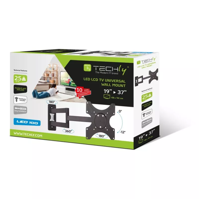 Techly 19-37 tolline seinakinnitus LED LCD telerile, kallutatav, 3 liigendiga, must” ICA-LCD 2903