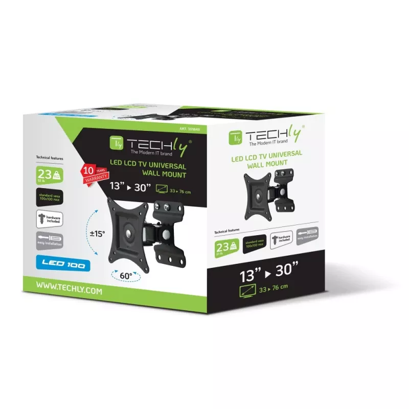 Techly 13-30 inch seinakinnitus LED LCD TV-le, täisliigutatav, ICA-LCD 201BK