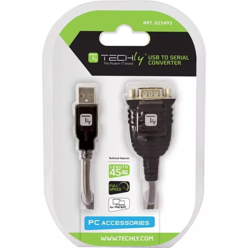 USB-jadasiini adapter Techly IDATA USB-SER-2T, USB-A-pistik DB-9 isasele, 0,45 m, läbipaistev valge