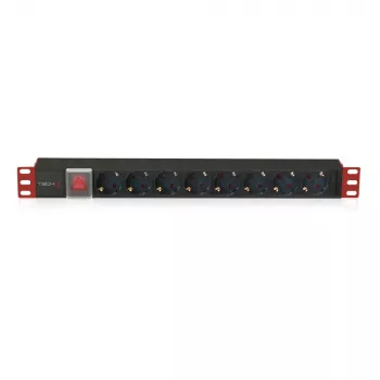 Techly I-CASE STRIP-81UD power distribution unit (PDU) 8 AC outlet(s) 1U Must, Punane