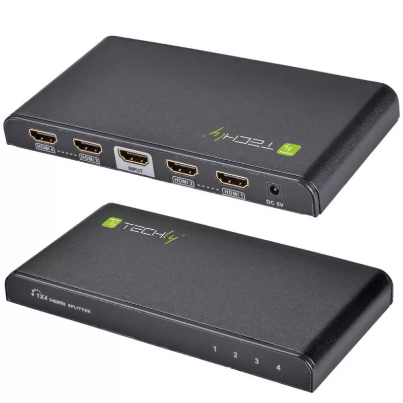 Techly Splitter HDMI 4-suunaline 4K*2K IDATA HDMI-4K4, HDMI, 4x HDMI, 1x HDMI F, 4096 x 2160 pikslit, Must, 36 bitti