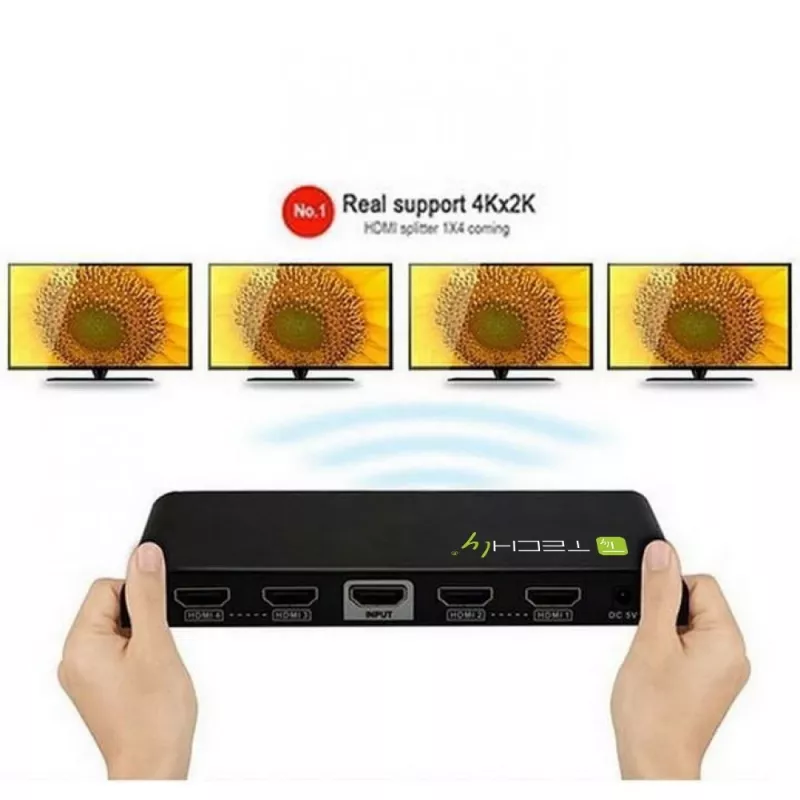 Techly Splitter HDMI 4-suunaline 4K*2K IDATA HDMI-4K4, HDMI, 4x HDMI, 1x HDMI F, 4096 x 2160 pikslit, Must, 36 bitti