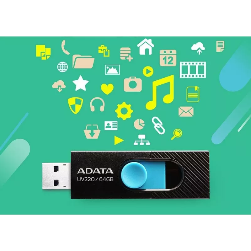 ADATA UV220 USB mälupulk 64 GB USB Type-A 2.0 Must, Sinine