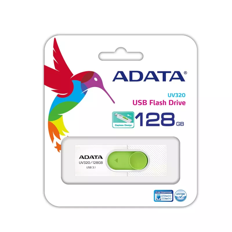 ADATA UV320 USB-mälupulk 128 GB USB Type-A 3.2 Gen 1 (3.1 Gen 1) Roheline, Valge