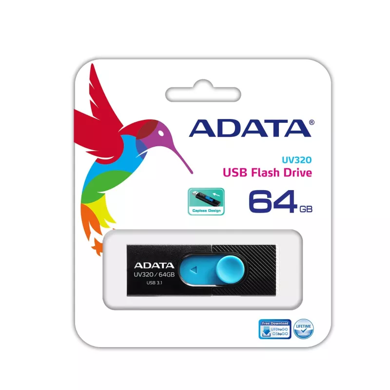 ADATA UV320 USB-mälupulk 64 GB USB Type-A 3.2 Gen 1 (3.1 Gen 1) Must, Sinine