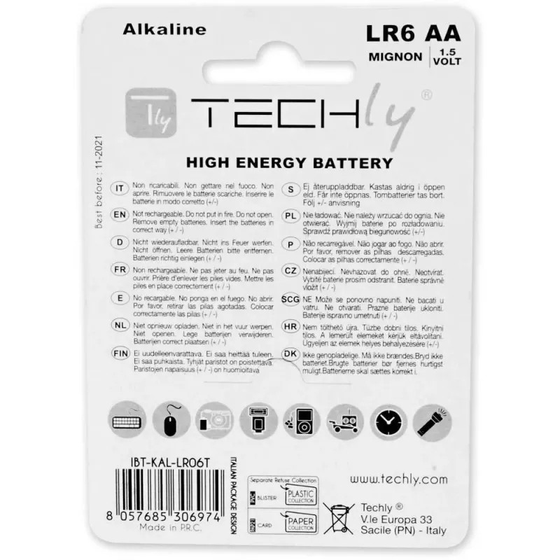 Techly blister 4 AA leelispatareid suure võimsusega Stilo LR06 1,5 V IBT-KAL-LR06T