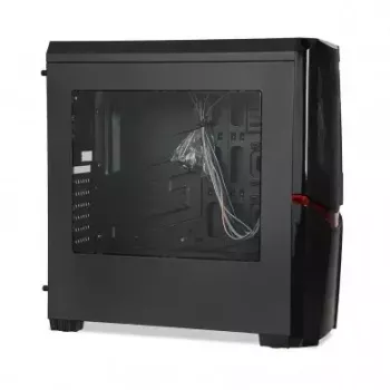 PC korpus IBOX ORCUS X14 Midi Tower Must — ITX/ATX, külgaken, punane valgustus, 3×3,5 tolli pesa, 2×2,5 tolli pesa, 1×5,25 tolli, USB 3.2 Gen1 Type-A