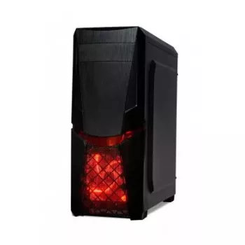 PC korpus IBOX ORCUS X14 Midi Tower Must — ITX/ATX, külgaken, punane valgustus, 3×3,5 tolli pesa, 2×2,5 tolli pesa, 1×5,25 tolli, USB 3.2 Gen1 Type-A