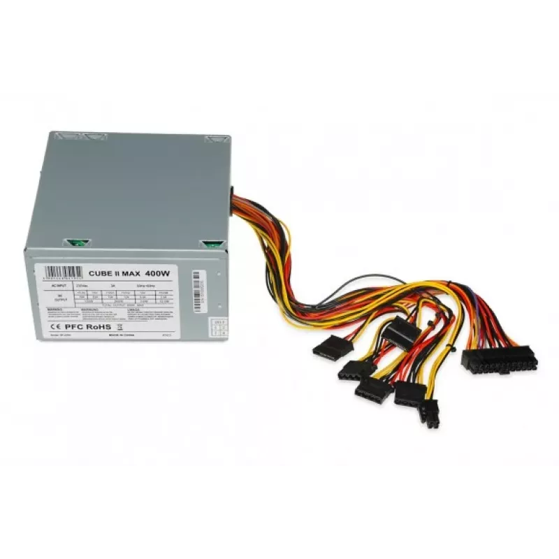 Toiteplokk ATX IBOX CUBE II 400 W — 20+4 pin, 120 mm ventilaator, hõbedane