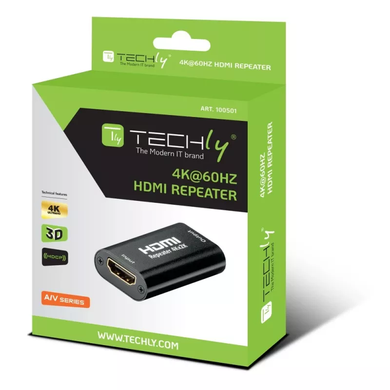 AV repiiter TECHLY IDATA-HDMI2-RIP4KT — HDMI 2.0, HDCP 2.2, 4096×2160, maksimaalne kaugus 40 m, must