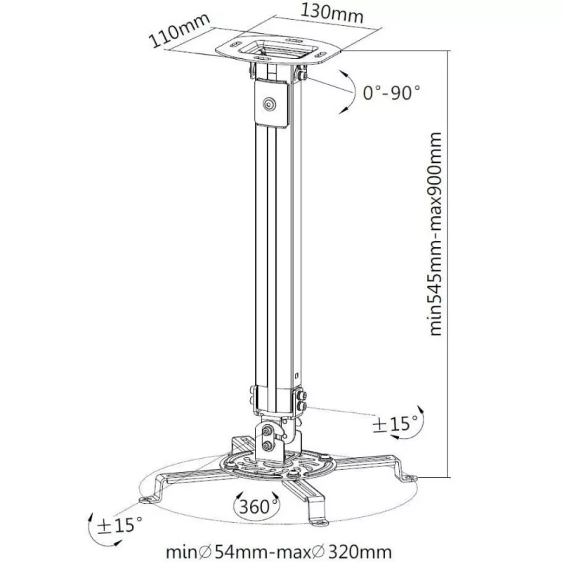 Techly projektori laetoenduse pikendus 545-900 mm hõbedane ICA-PM 18M