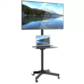Techly Trolley Floor Stand LCD/LED/Plasma 23 inch-55 inch, 58.4 cm (23 inch), 139.7 cm (55 inch), 50 x 50 mm, 400 x 400 mm, -15 - 15°, Must