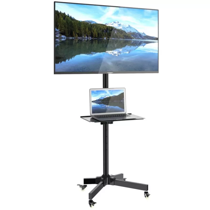 Techly Trolley Floor Stand LCD/LED/Plasma 23 inch-55 inch, 58.4 cm (23 inch), 139.7 cm (55 inch), 50 x 50 mm, 400 x 400 mm, -15 - 15°, Must