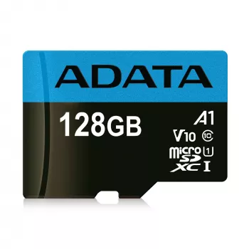 MicroSDXC välkmälu ADATA 128 GB UHS‑I Class 10 — 85 MB/s lugemine, 25 MB/s kirjutamine, veekindel, SD-adapteriga
