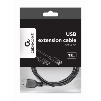 GEMBIRD USB 2.0 pikenduskaabel, 0,75 m - Must