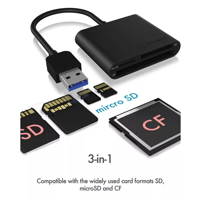 ICY BOX IB-CR301-U3 kaardilugeja USB 3.2 Gen 1 (3.1 Gen 1) Must