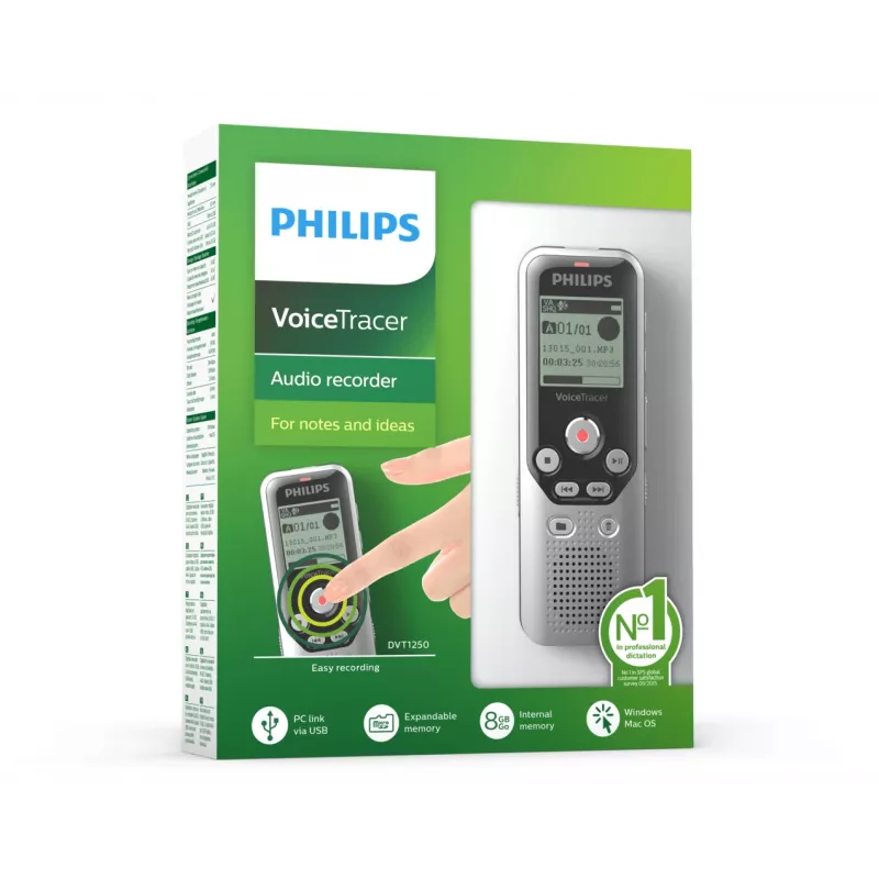Philips DVT1250 diktofon, sisemälu ja mälukaart, must, hall