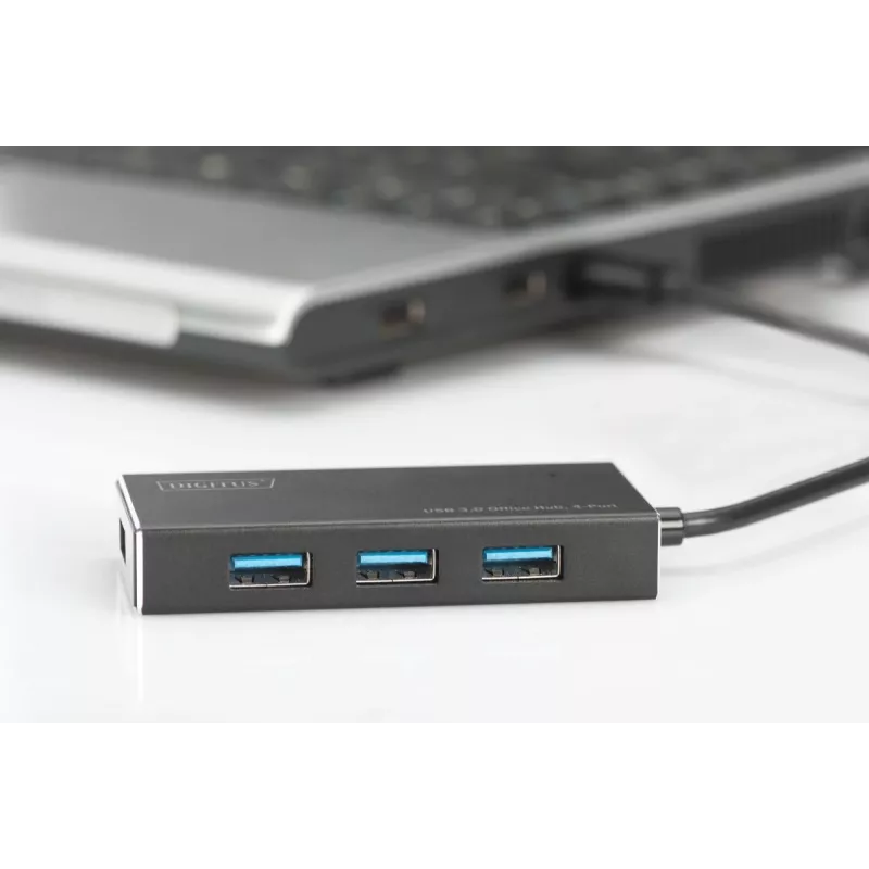 DIGITUS USB 3.0 jaotur, 4 porti, sisaldab 5V/2A toiteplokki, alumiiniumkorpuses