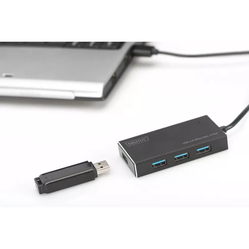 DIGITUS USB 3.0 jaotur, 4 porti, sisaldab 5V/2A toiteplokki, alumiiniumkorpuses