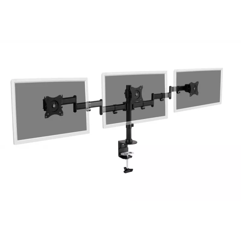 DIGITUS Triple Monitor Desk clamp mount, Must 90degree Swivel,45degree Tilt,rotate 360degree,15-27in TFT, max load 3x8Kg,VESA max100x100