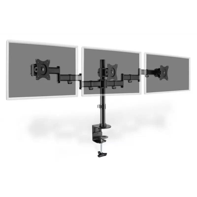DIGITUS Triple Monitor Desk clamp mount, Must 90degree Swivel,45degree Tilt,rotate 360degree,15-27in TFT, max load 3x8Kg,VESA max100x100