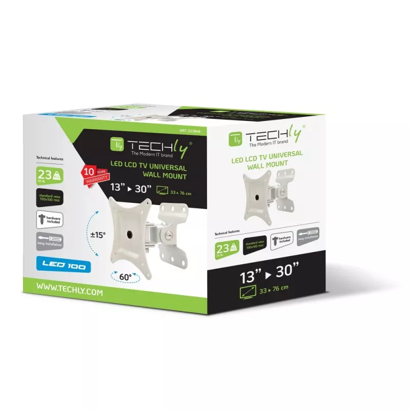 Techly seinakinnitus LCD LED 13-30 tolli, täisliigutusega, valge