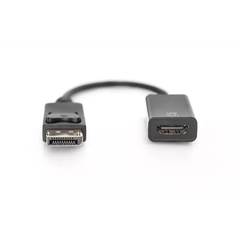 DIGITUS ASSMANN DisplayPort adapterkaabel, DP - HDMI tüüp A M/F, 20 cm lukustusega, HDMI Ver. 2.0, aktiivne, CE, kuldne, must