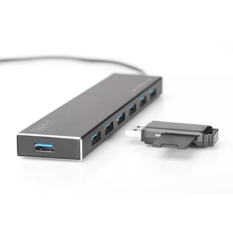 DIGITUS USB 3.0 jaotur, 7-porti koos 5V/3,5A toiteadapteriga, alumiiniumkorpus