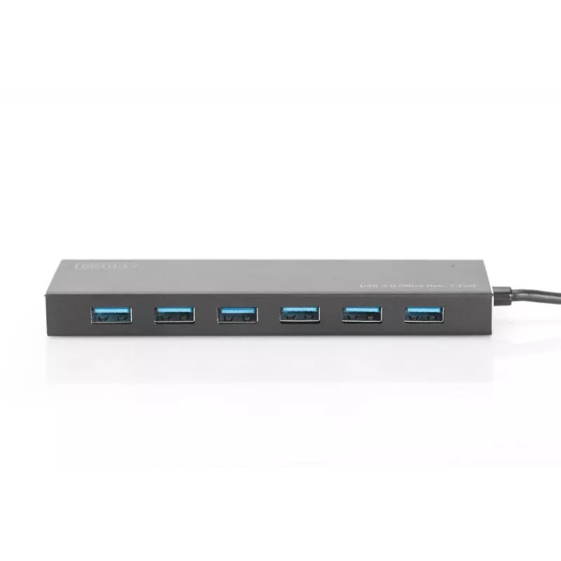 DIGITUS USB 3.0 jaotur, 7-porti koos 5V/3,5A toiteadapteriga, alumiiniumkorpus
