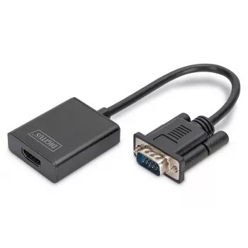 DIGITUS VGA-HDMI muundur + heli (3,5 mm) Full HD (1080p), kaabli tüüp 15 cm must