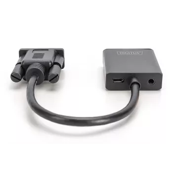 DIGITUS VGA-HDMI muundur + heli (3,5 mm) Full HD (1080p), kaabli tüüp 15 cm must