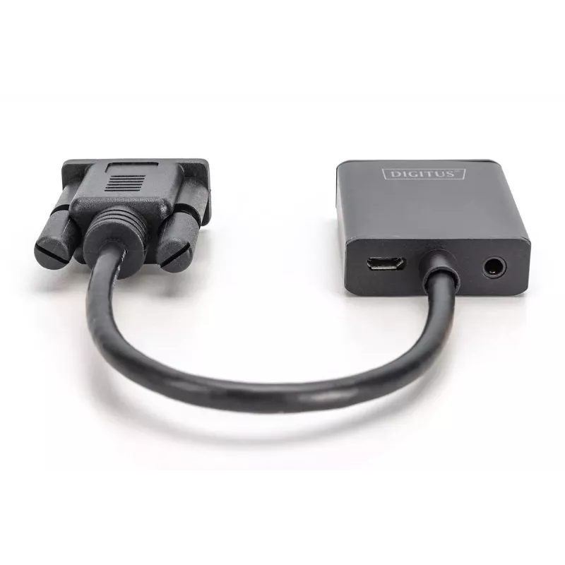 DIGITUS VGA-HDMI muundur + heli (3,5 mm) Full HD (1080p), kaabli tüüp 15 cm must