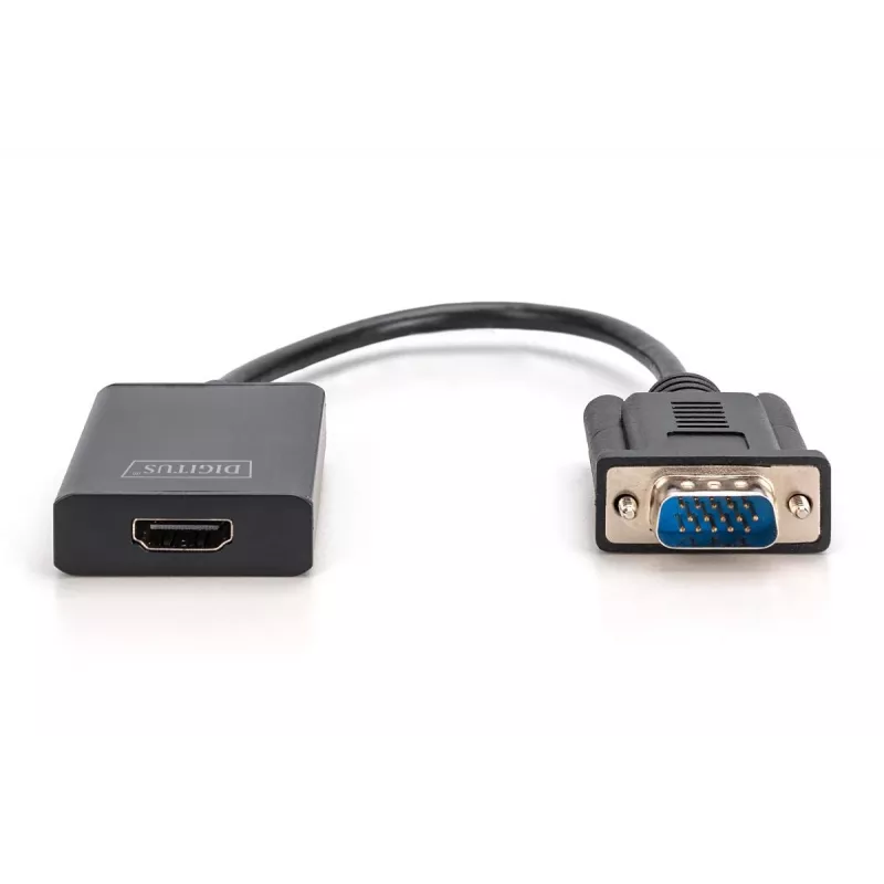 DIGITUS VGA-HDMI muundur + heli (3,5 mm) Full HD (1080p), kaabli tüüp 15 cm must