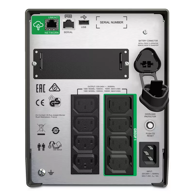 APC Smart-UPS SMT1500IC - 8x C13, USB, SmartConnect, 1500VA, Line-Interactive, 1.5 kVA, 1000 W, siinus, 151 V, 302 V