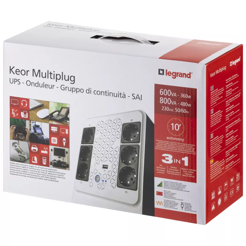 Legrand Keor ASI MULTIPLUG 800 FR katkematu toiteallikas (UPS) Line-Interactive 0.8 kVA 480 W 6 AC-pistikupesa