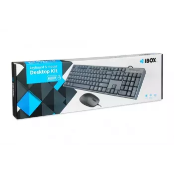 Juhtmega klaviatuuri ja hiire komplekt IBOX IKMS606 — täissuuruses QWERTY UK inglise klaviatuur, USB, must, hiir 800 DPI