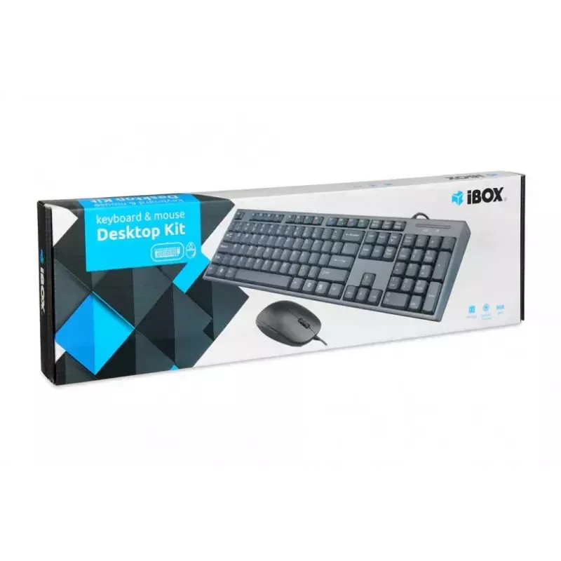 Juhtmega klaviatuuri ja hiire komplekt IBOX IKMS606 — täissuuruses QWERTY UK inglise klaviatuur, USB, must, hiir 800 DPI