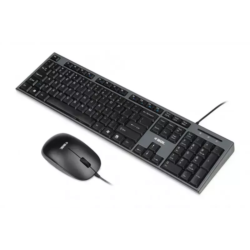 Juhtmega klaviatuuri ja hiire komplekt IBOX IKMS606 — täissuuruses QWERTY UK inglise klaviatuur, USB, must, hiir 800 DPI