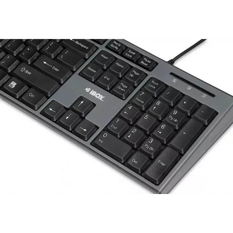 Juhtmega klaviatuuri ja hiire komplekt IBOX IKMS606 — täissuuruses QWERTY UK inglise klaviatuur, USB, must, hiir 800 DPI