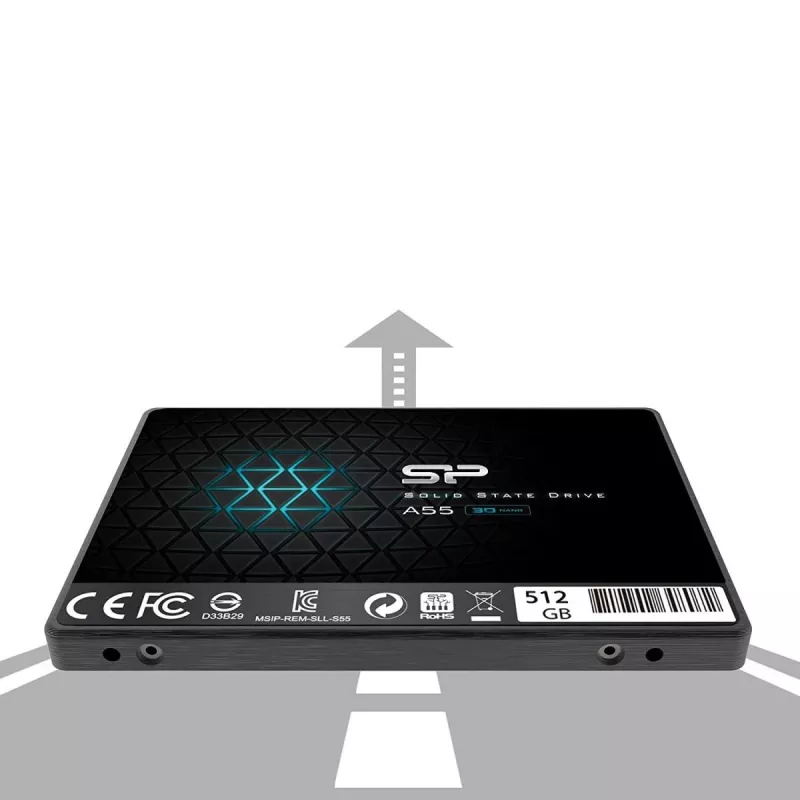 2,5-tolline SATA III SSD Silicon Power Ace A55 — 512 GB, 3D TLC, kuni 560/530 MB/s, 7 mm, must