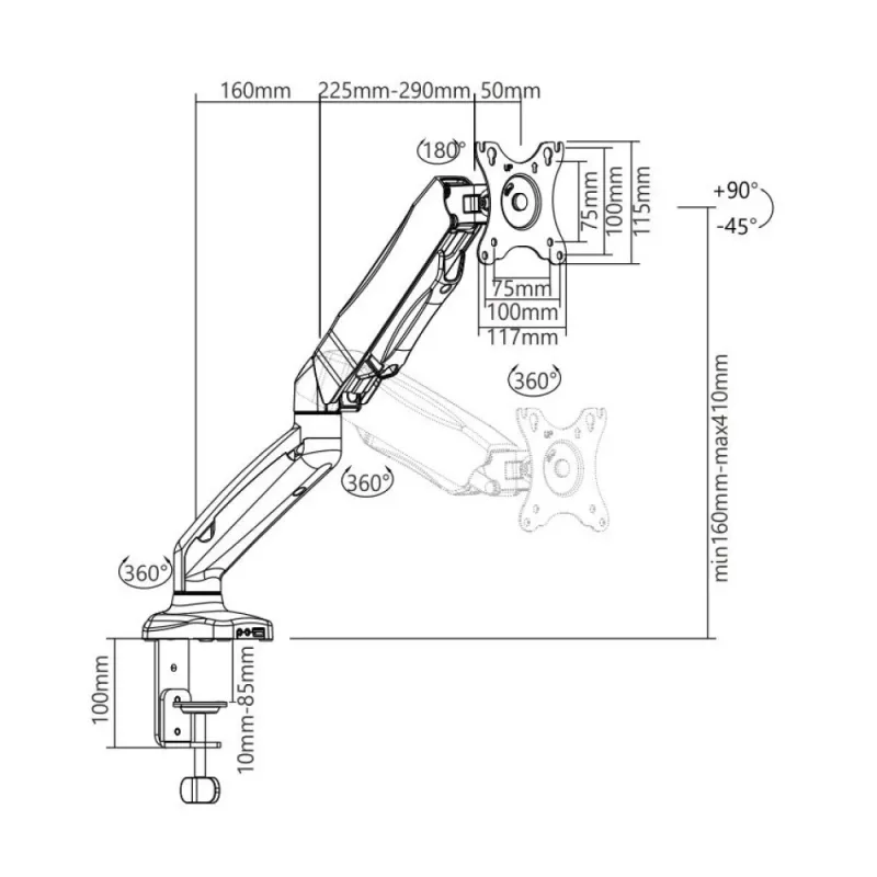 Techly ICA-LCD 514 monitori kinnitus / alus 68,6 cm (27 tolli) Laua Must