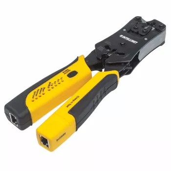 Intellinet Universal Modular Plug Crimping Tool and kaabel Tester, 2-in-1 Crimper and kaabel Tester: Cuts, Strips, Terminates and Tests, RJ45/RJ11/RJ12/RJ22