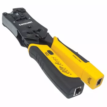 Intellinet Universal Modular Plug Crimping Tool and kaabel Tester, 2-in-1 Crimper and kaabel Tester: Cuts, Strips, Terminates and Tests, RJ45/RJ11/RJ12/RJ22