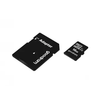 MicroSDHC mälukaart GOODRAM 16 GB Class 10 UHS-I (U1), lugemine 100 MB/s, kirjutamine 10 MB/s, magnetikindel, SD-adapteriga