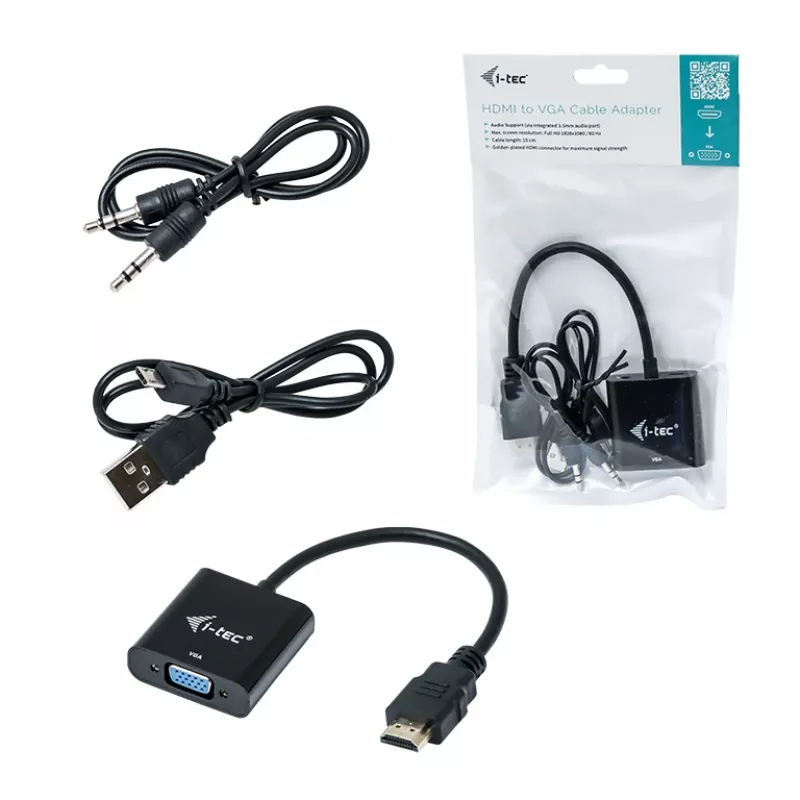 i-tec HDMI to VGA kaabel Adapter, 0.15 m, HDMI, VGA, Male, Female, 1920 x 1080 pixels
