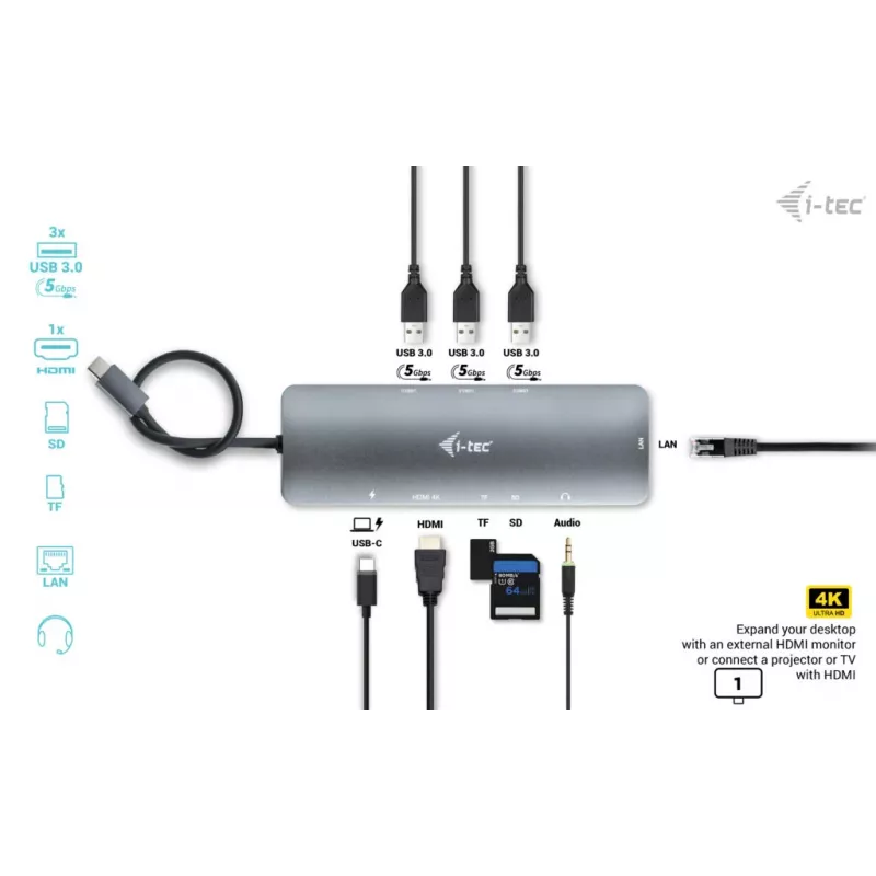 Dokkimisjaam i-tec Metal USB-C Nano Dokkimisjaam 4K HDMI LAN Power Delivery 100 W