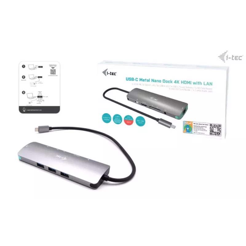 Dokkimisjaam i-tec Metal USB-C Nano Dokkimisjaam 4K HDMI LAN Power Delivery 100 W