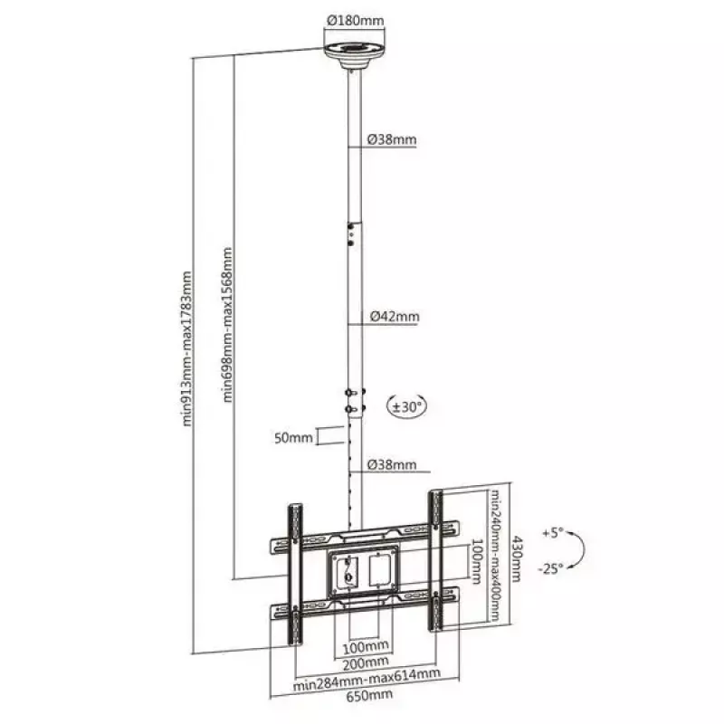Laehoidik MACLEAN MC-803 LED/LCD monitoridele 23–100 tolli kuni 50 kg VESA 600×400